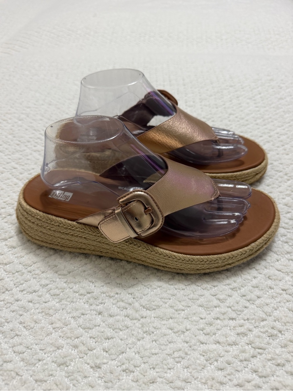 FitFlop F-Mode Espadrille Leather Flatform Toe-Thongs Rose Gold Women’s Sz 9